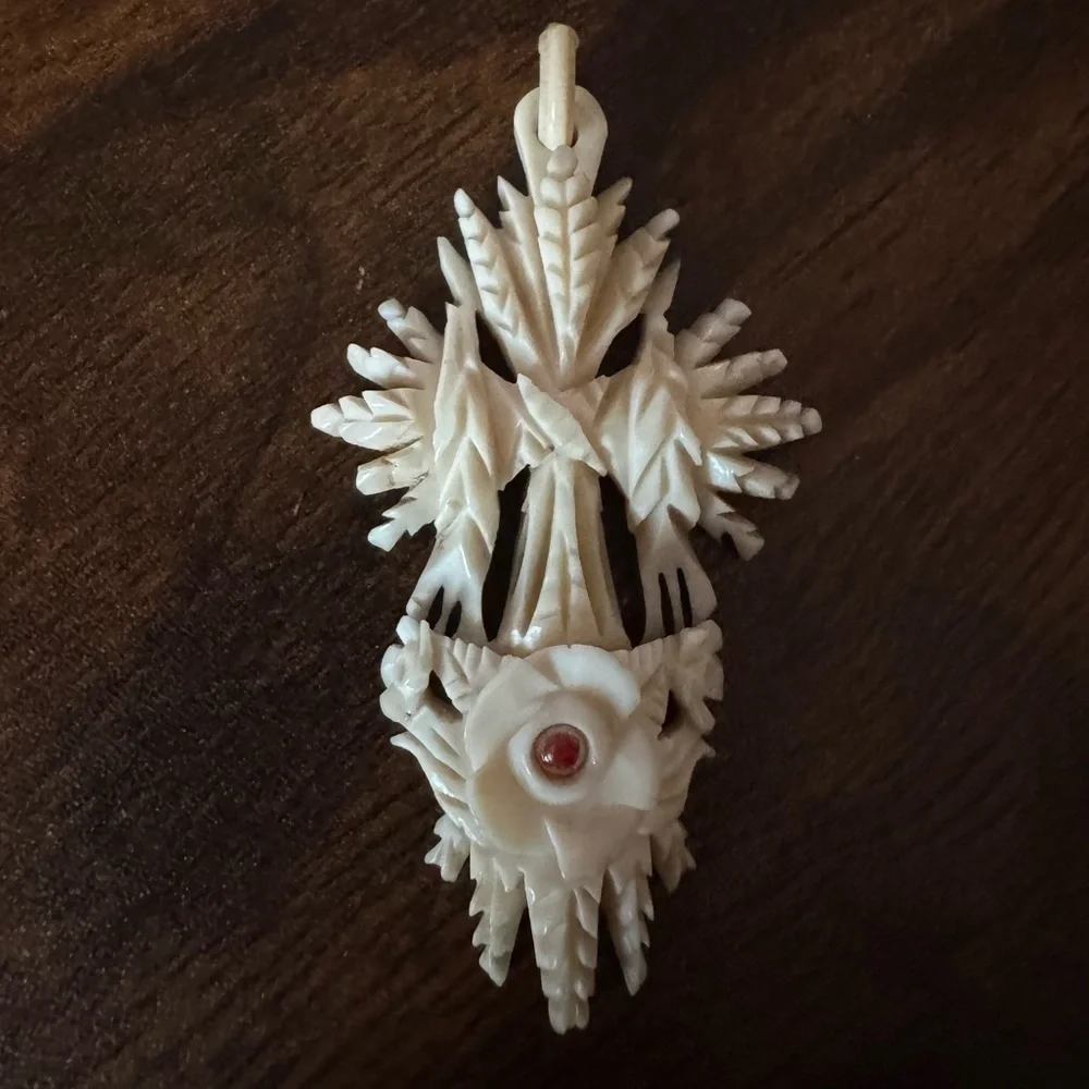 Museum Quality Victorian Antique Religious Relic Hand Carved Wheat Cross Pendant